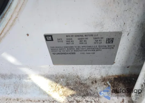 2012 Chevrolet Sonic 2Ls z USA, uszkodzony, nr VIN 1G1JA6SH9C4142960